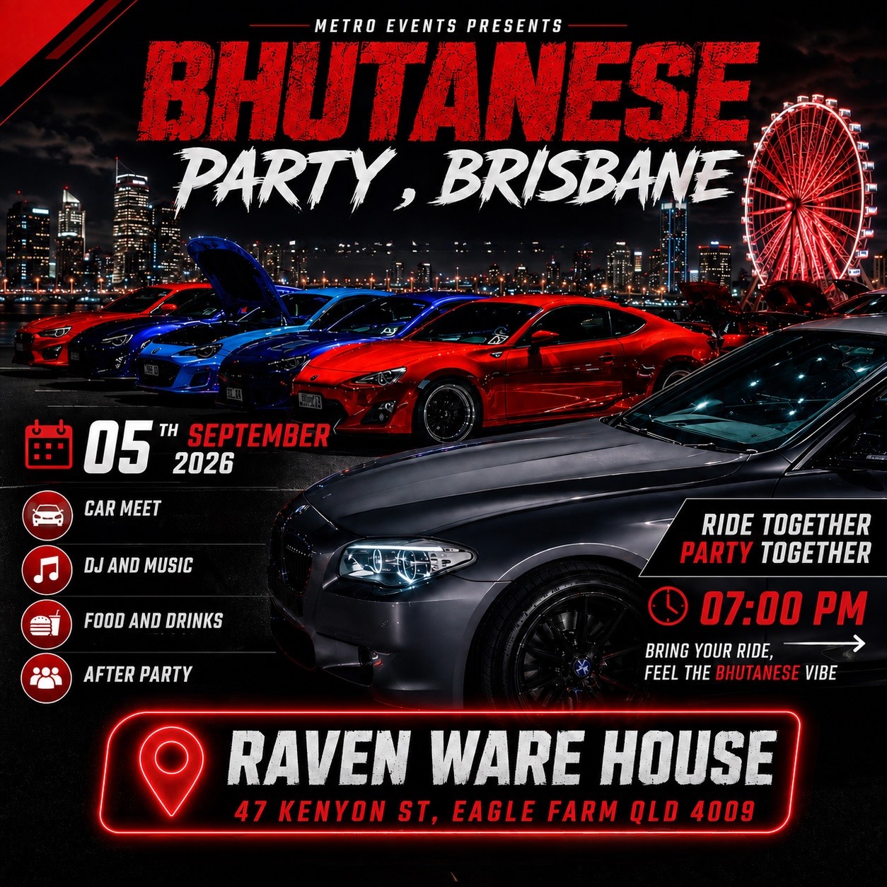 Bhutanese Party, Brisbane — JDM/Euro car meet in Brisbane, QLD on Saturday 5 September 2026
