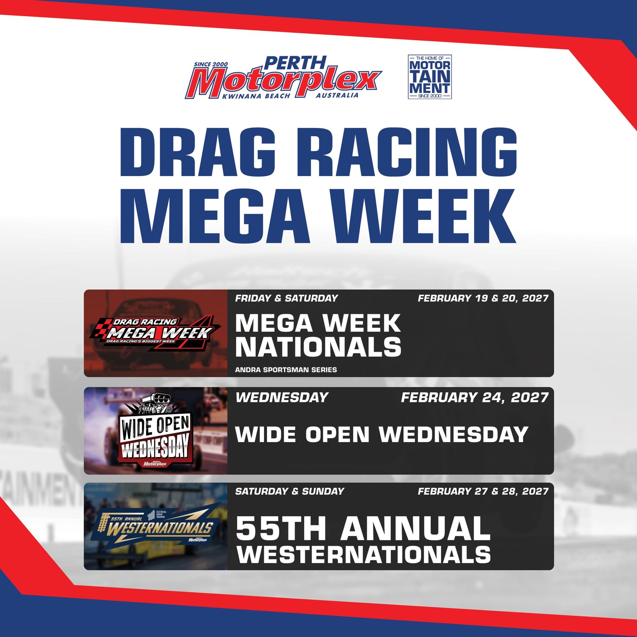 Drag Racing Mega Week — Muscle spectator event in Perth, WA on Friday 19 February 2027