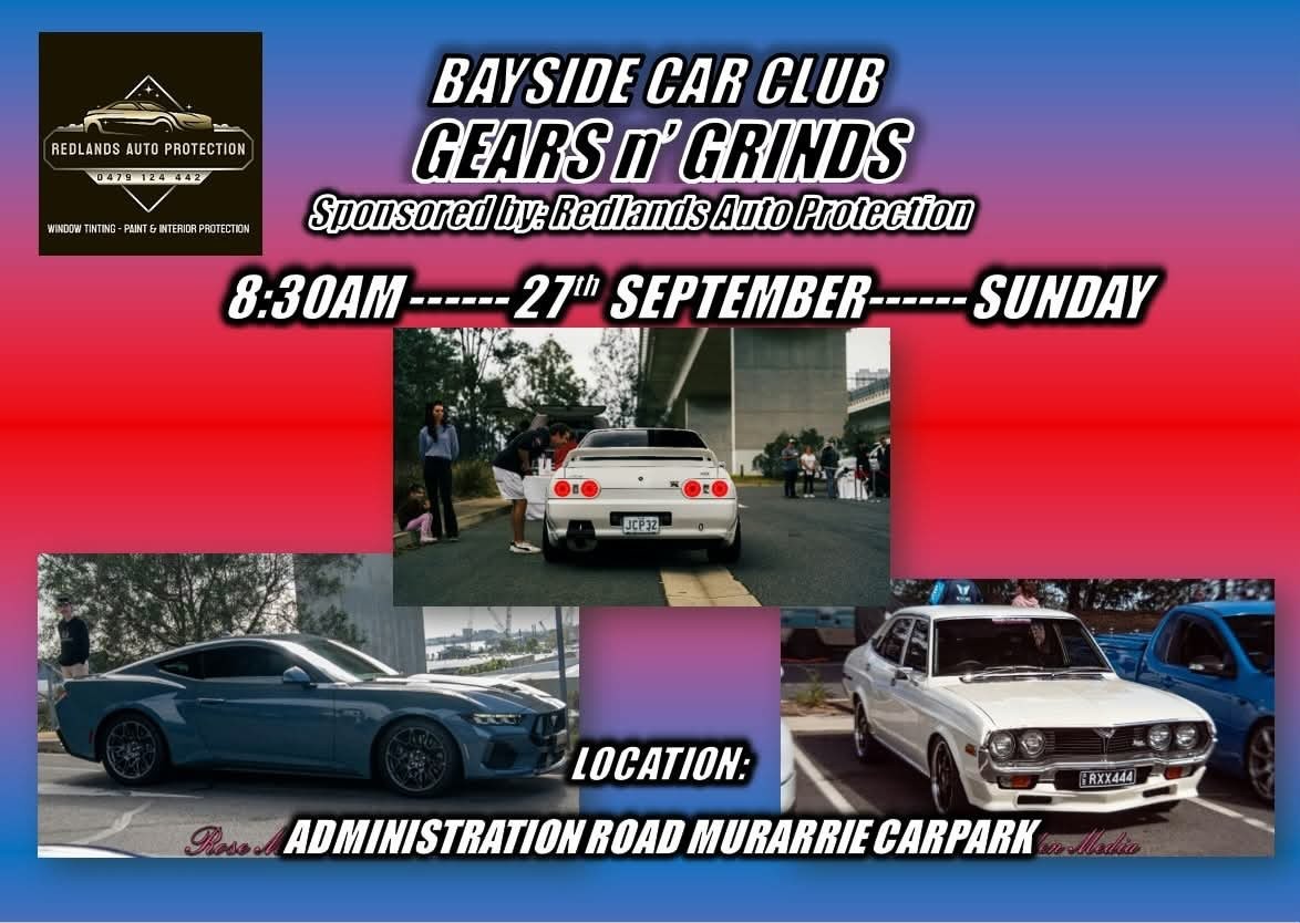 Gears n' Grinds — JDM/Muscle car meet in Brisbane, QLD on Sunday 27 September 2026