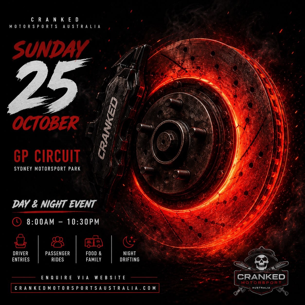 Cranked Motorsports GP Circuit Day & Night Drifting — JDM track day in Sydney, NSW on Sunday 25 October 2026