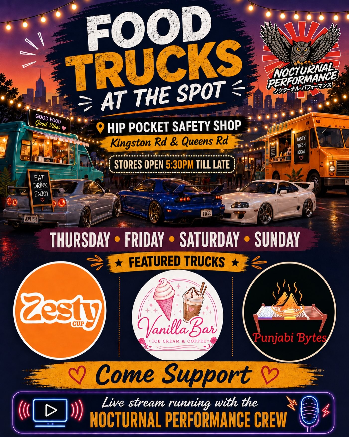Food Trucks at the Spot — JDM car meet in Brisbane, QLD on Thursday 3 September 2026