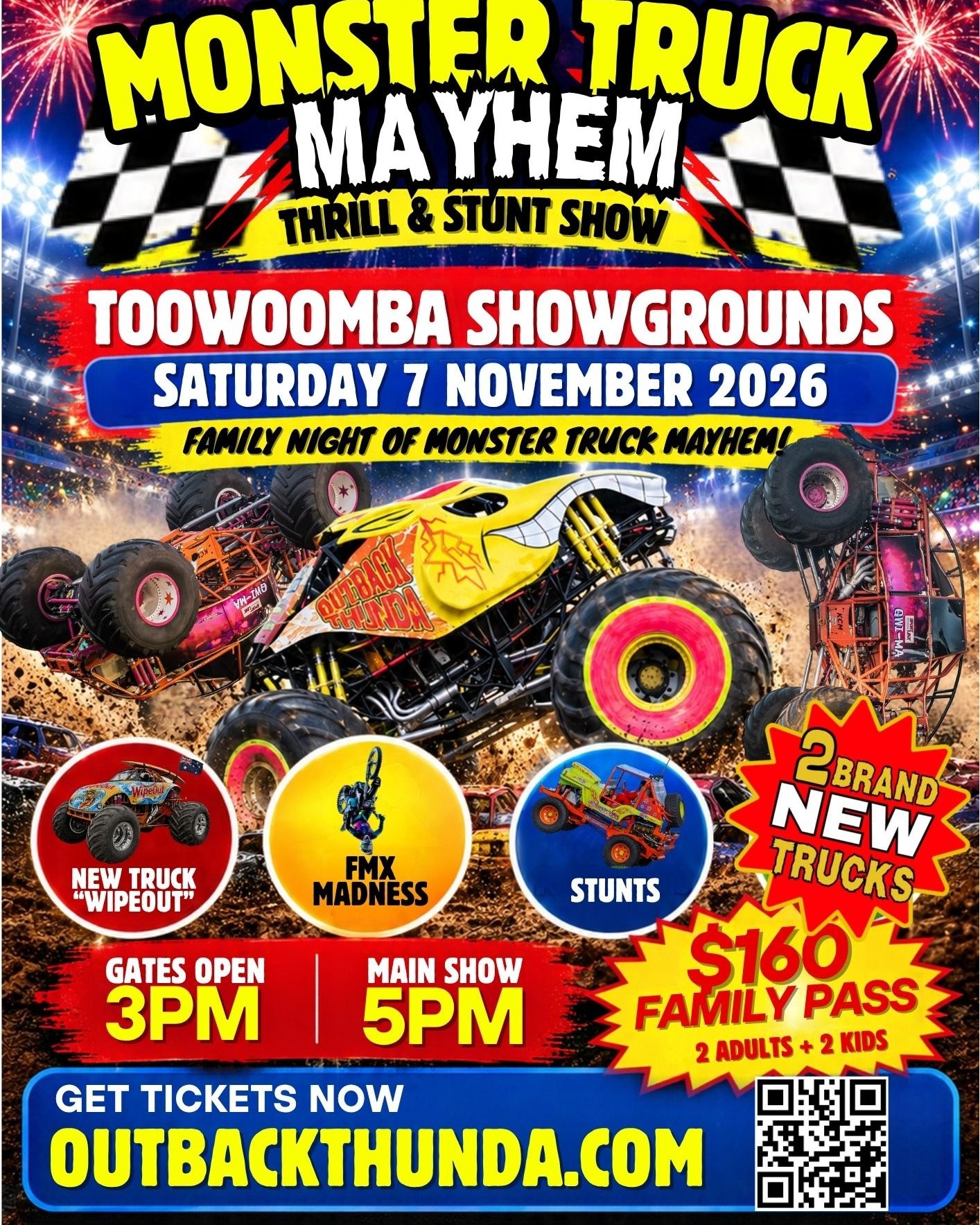 Monster Truck Mayhem — 4x4 spectator event in Toowoomba, QLD on Saturday 7 November 2026