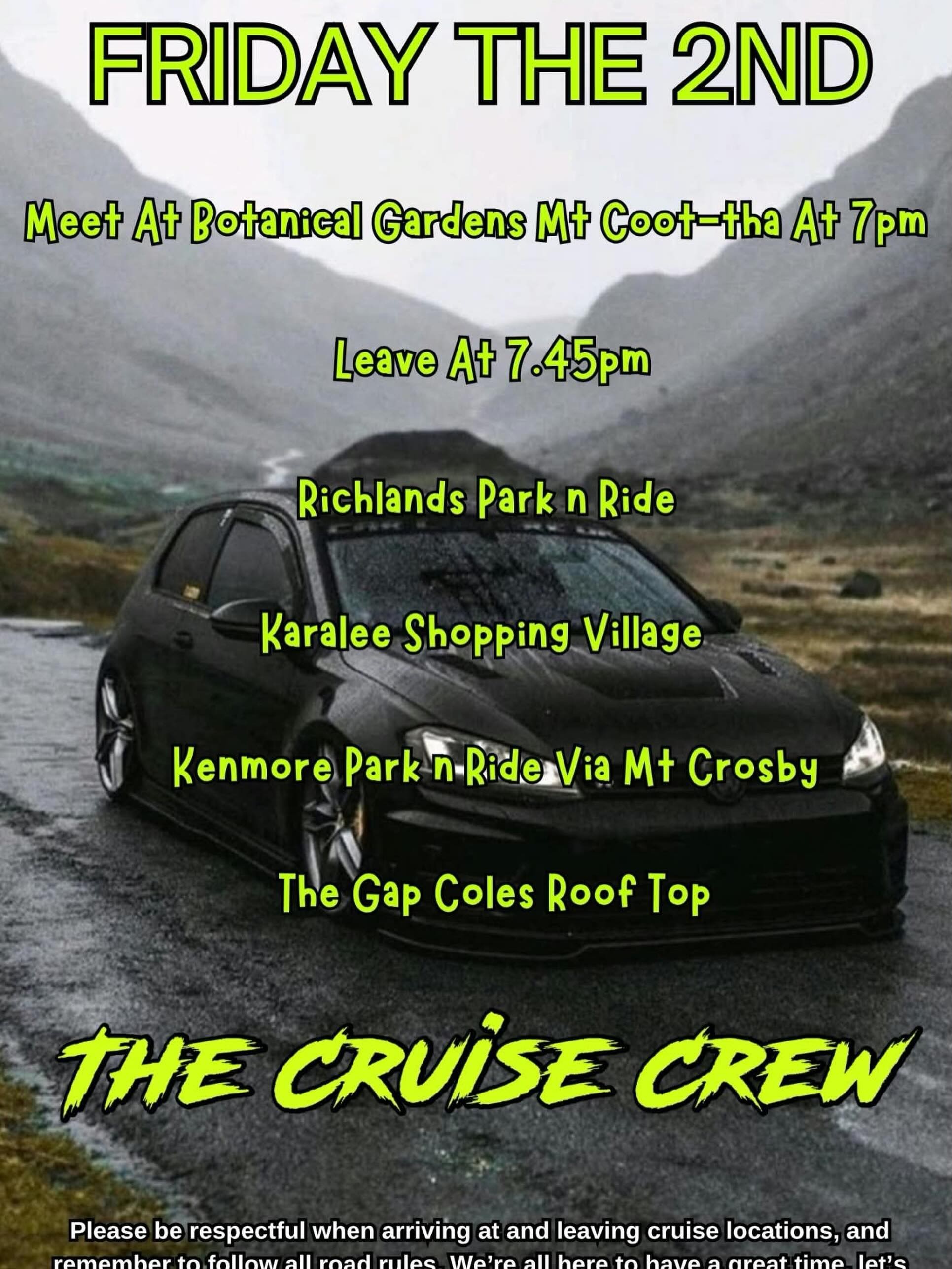 Friday Night Cruise — JDM/Euro car meet in Brisbane, QLD on Friday 2 October 2026