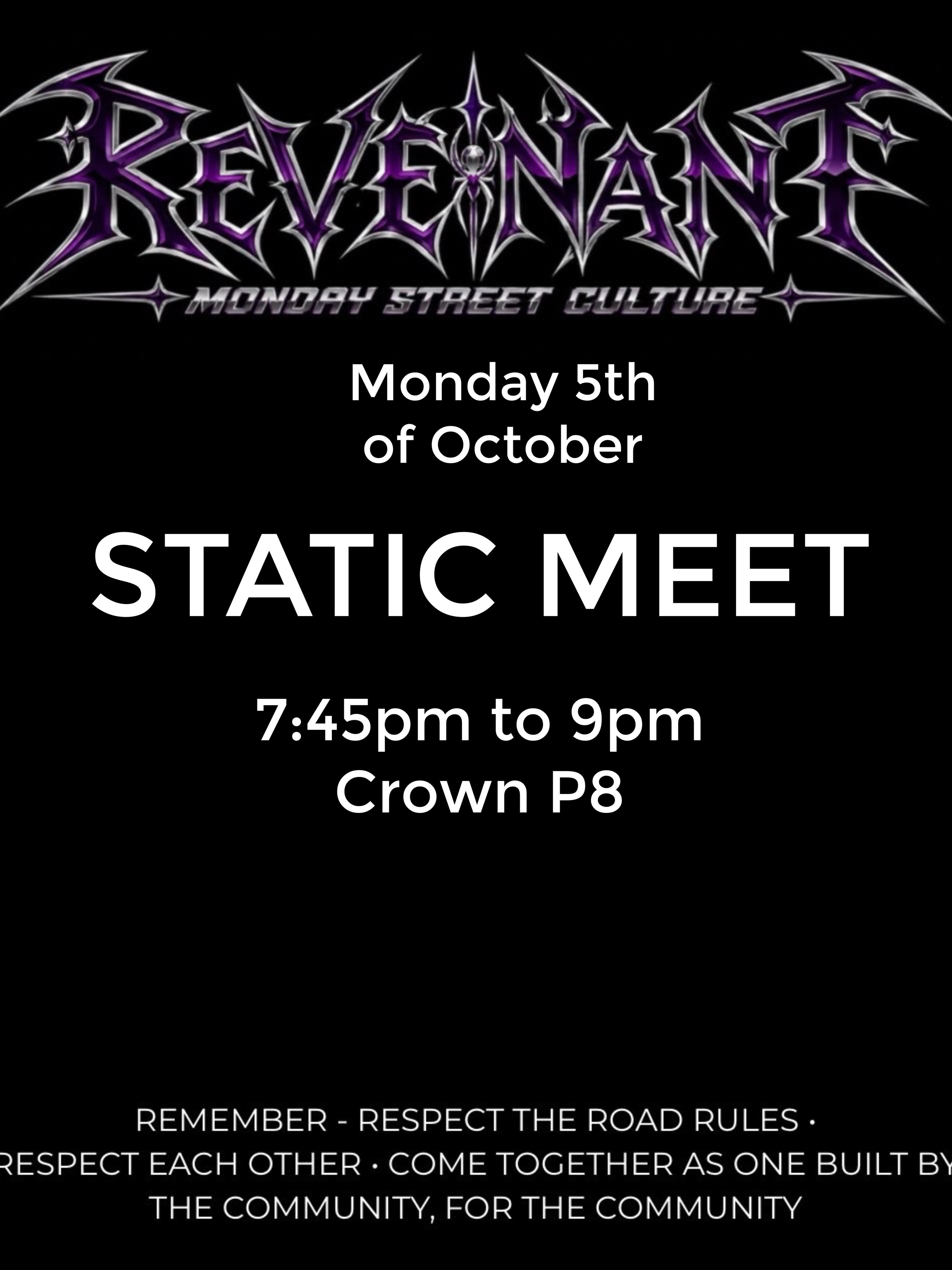 Revenant Monday Street Culture — Stance/JDM car meet in Perth, WA on Monday 5 October 2026