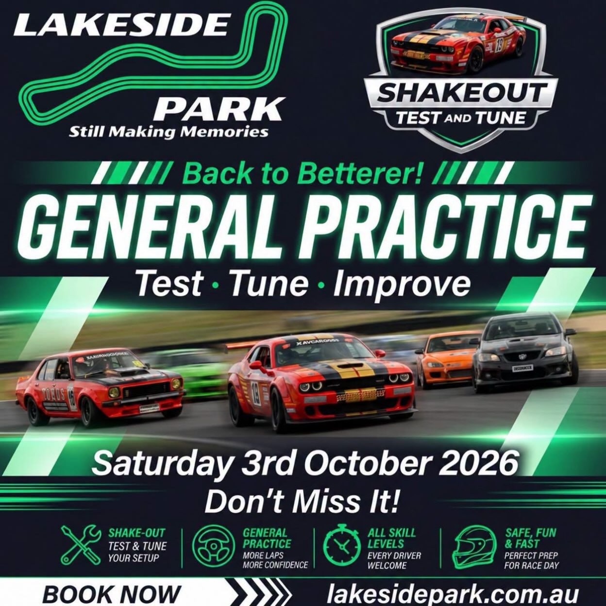 Shake Out TnT General Practice Track Day — Muscle track day in Brisbane, QLD on Saturday 3 October 2026