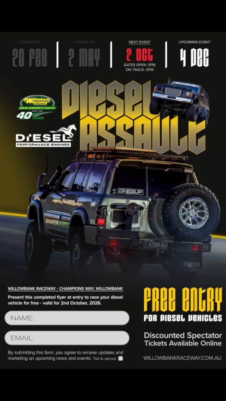 Diesel Assault Round 3 — 4x4/Muscle track day in Brisbane, QLD on Friday 2 October 2026