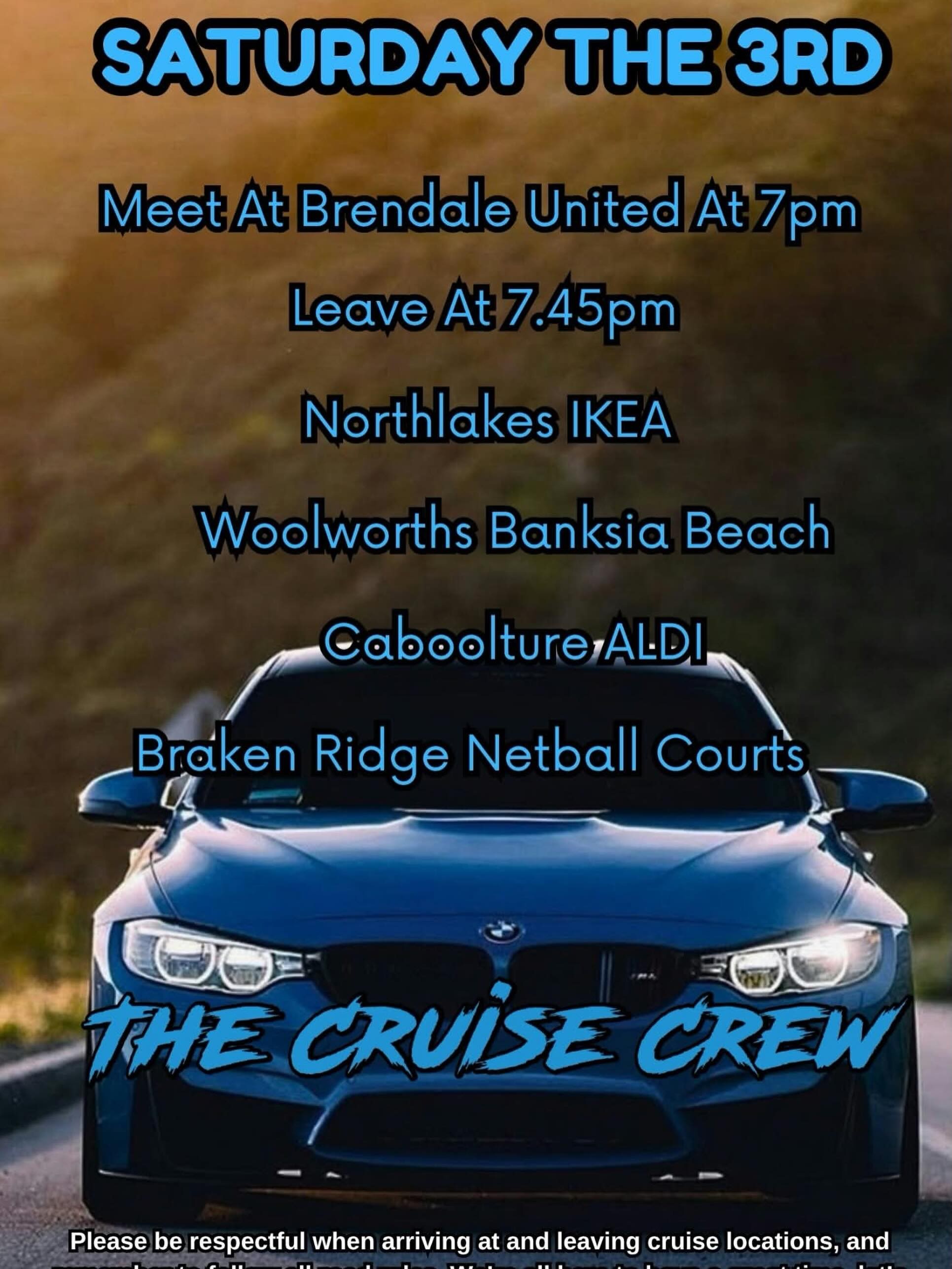 Saturday Night Cruise — JDM car meet in Brisbane, QLD on Saturday 3 October 2026