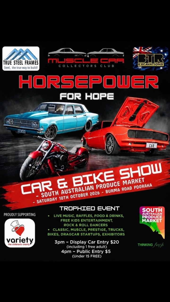 Horsepower for Hope — Muscle/Classic car meet in Adelaide, SA on Saturday 10 October 2026