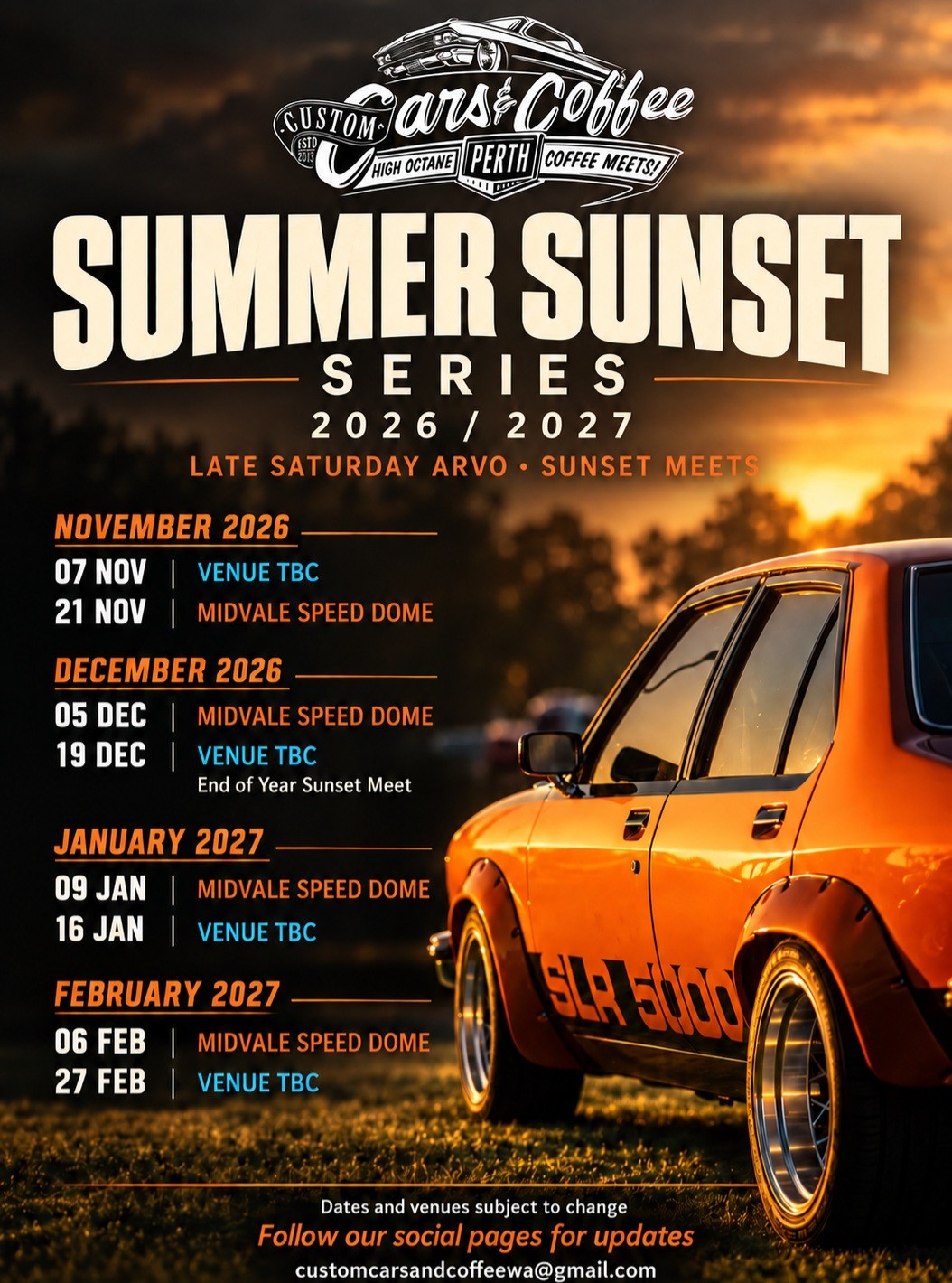 Summer Sunset Series — Muscle/Classic car meet in Perth, WA on Saturday 7 November 2026