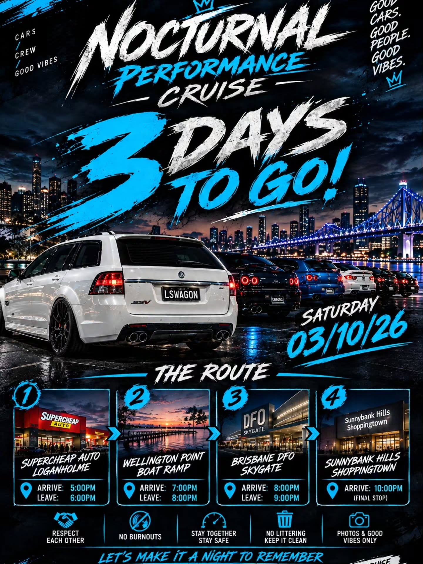 Nocturnal Performance Cruise — JDM/Muscle car meet in Brisbane, QLD on Saturday 3 October 2026