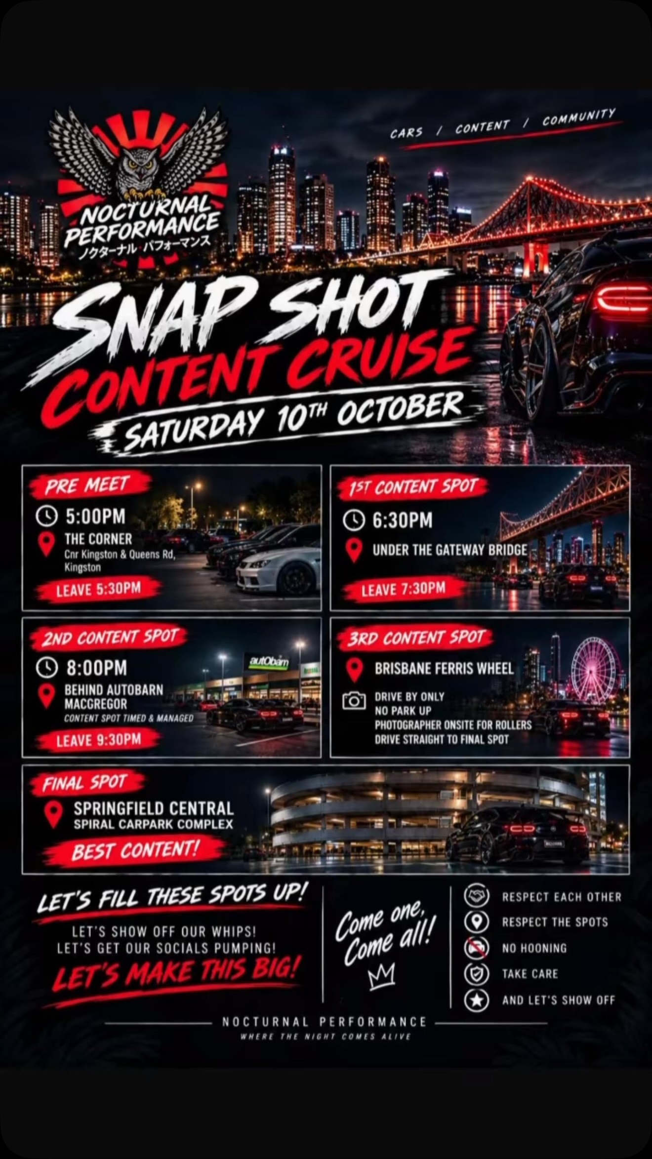 Snap Shot Content Cruise — JDM car meet in Brisbane, QLD on Saturday 10 October 2026