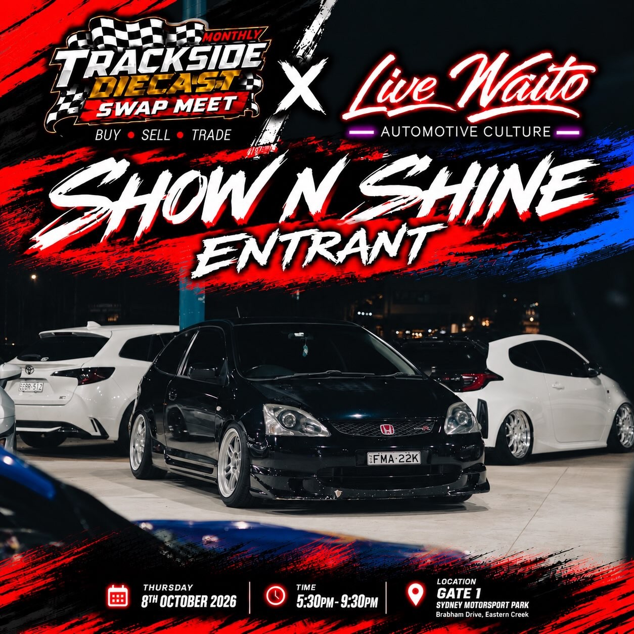 Trackside Diecast Swap Meet x Live Naito — JDM car meet in Sydney, NSW on Thursday 8 October 2026