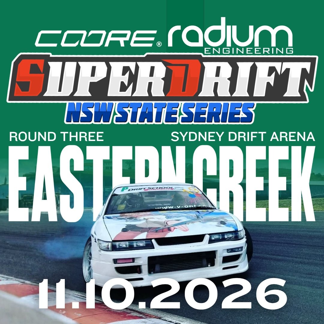 Superdrift NSW State Series Round Three — JDM spectator event in Sydney, NSW on Sunday 11 October 2026