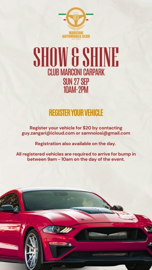 Marconi Automobile Club Show & Shine — Muscle car meet in Sydney, NSW on Sunday 27 September 2026