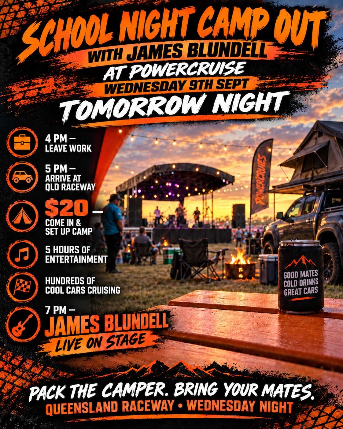 School Night Camp Out — Muscle car meet in Brisbane, QLD on Wednesday 9 September 2026