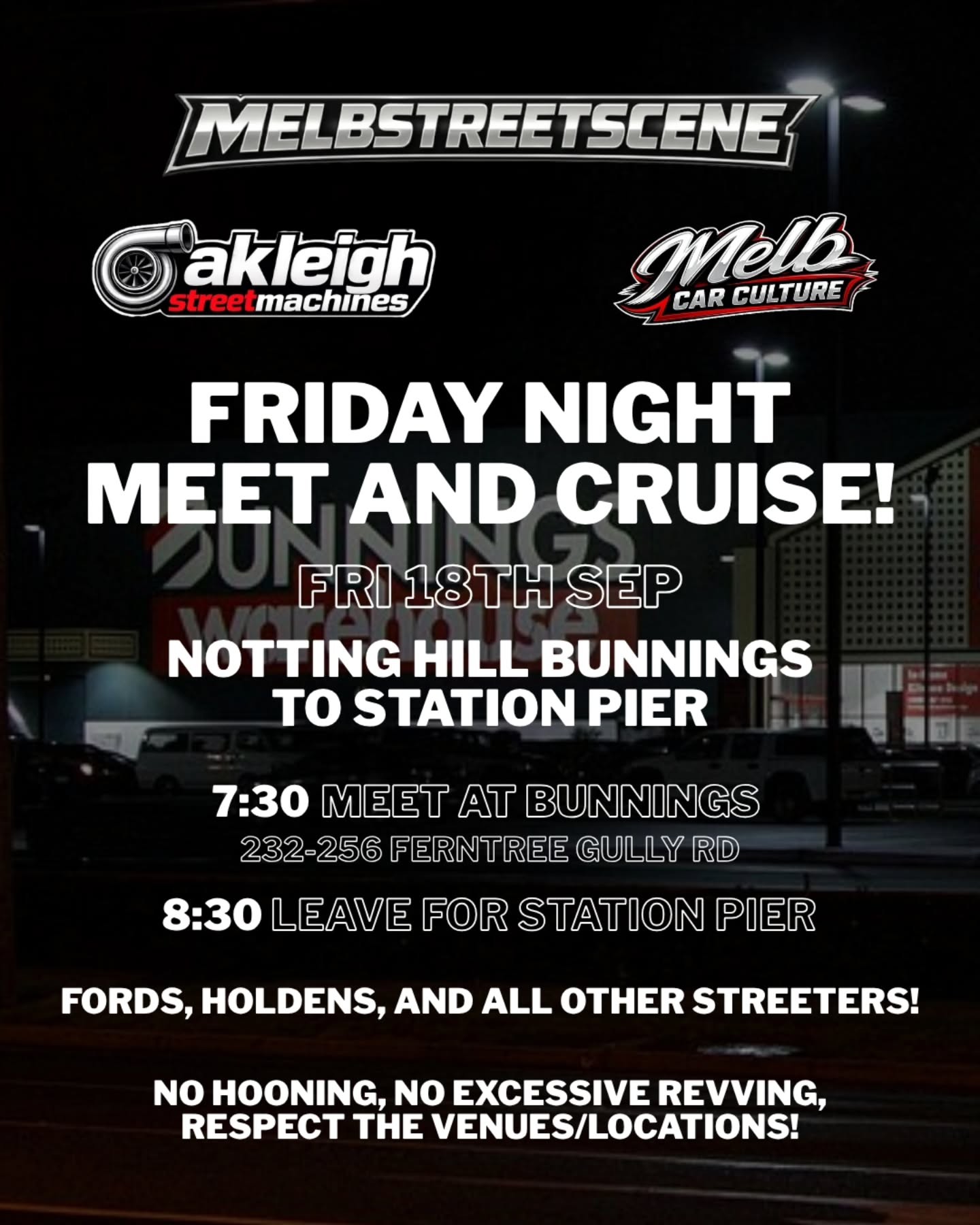 Friday Night Meet and Cruise! — Muscle/Classic car meet in Melbourne, VIC on Friday 18 September 2026