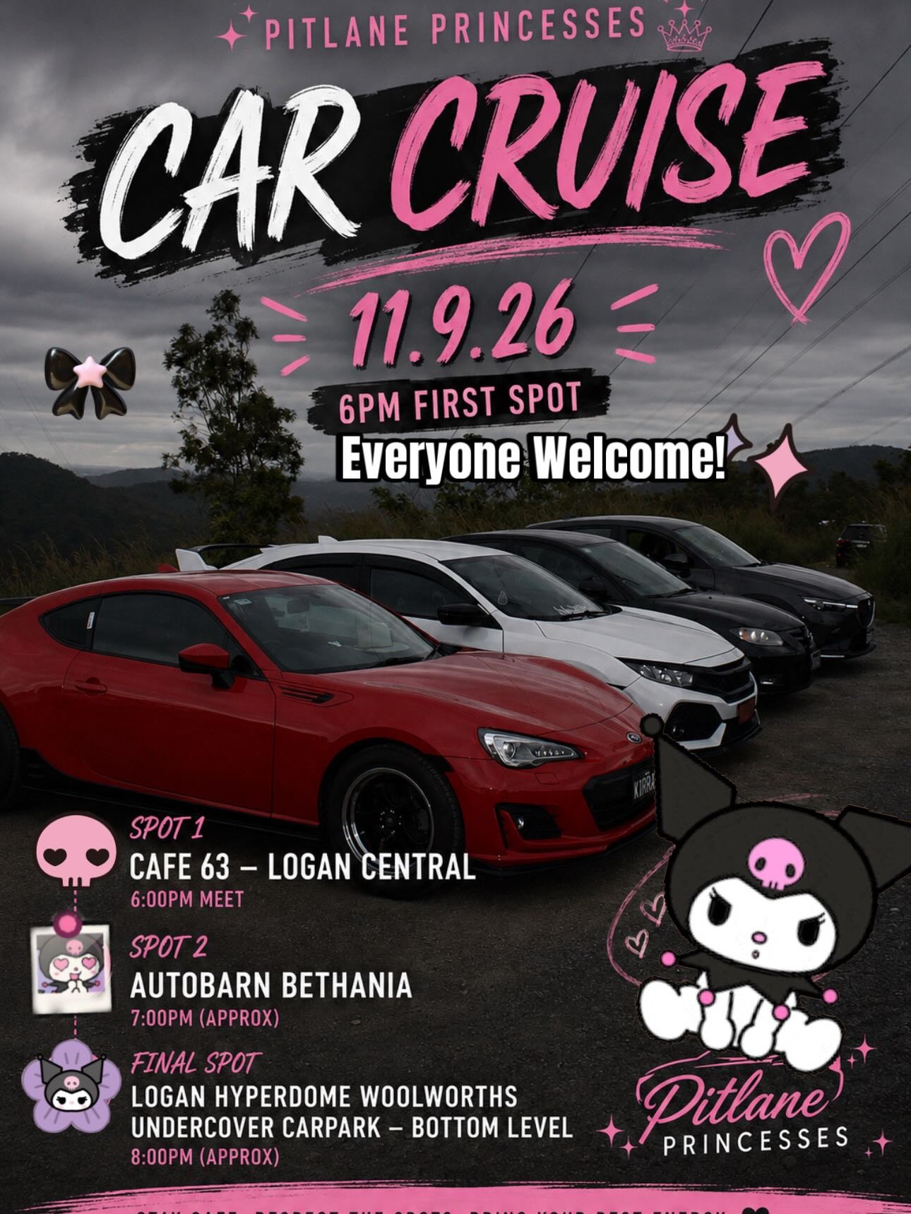 Pitlane Princesses Car Cruise — JDM car meet in Brisbane, QLD on Friday 11 September 2026