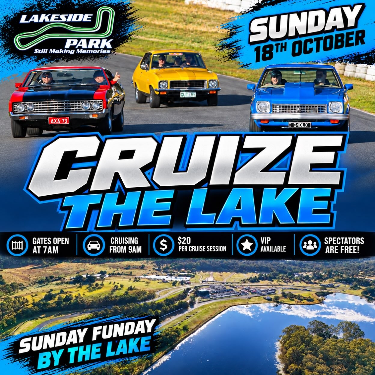 Cruize The Lake — Muscle/Classic track day in Brisbane, QLD on Sunday 18 October 2026