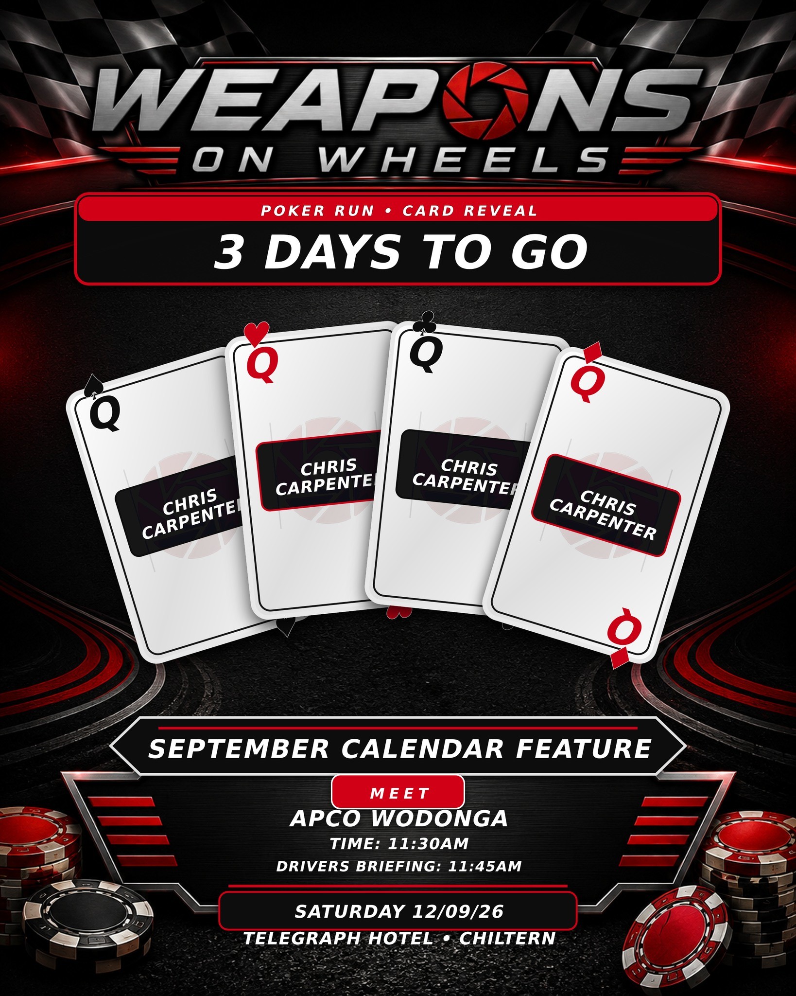 Weapons on Wheels Poker Run — car meet in Albury, VIC on Saturday 12 September 2026