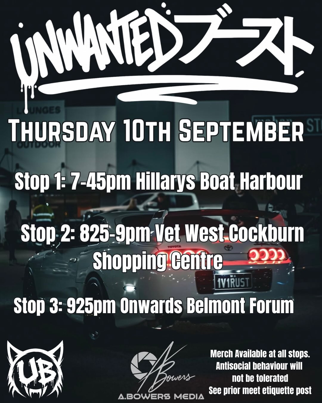 Unwanted Boost Cruise — JDM car meet in Perth, WA on Thursday 10 September 2026