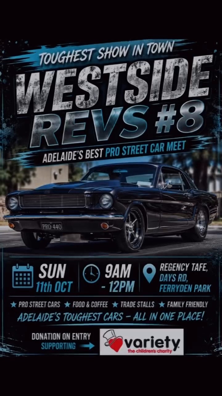 Westside Revs 8 — Muscle/Classic car meet in Adelaide, SA on Sunday 11 October 2026