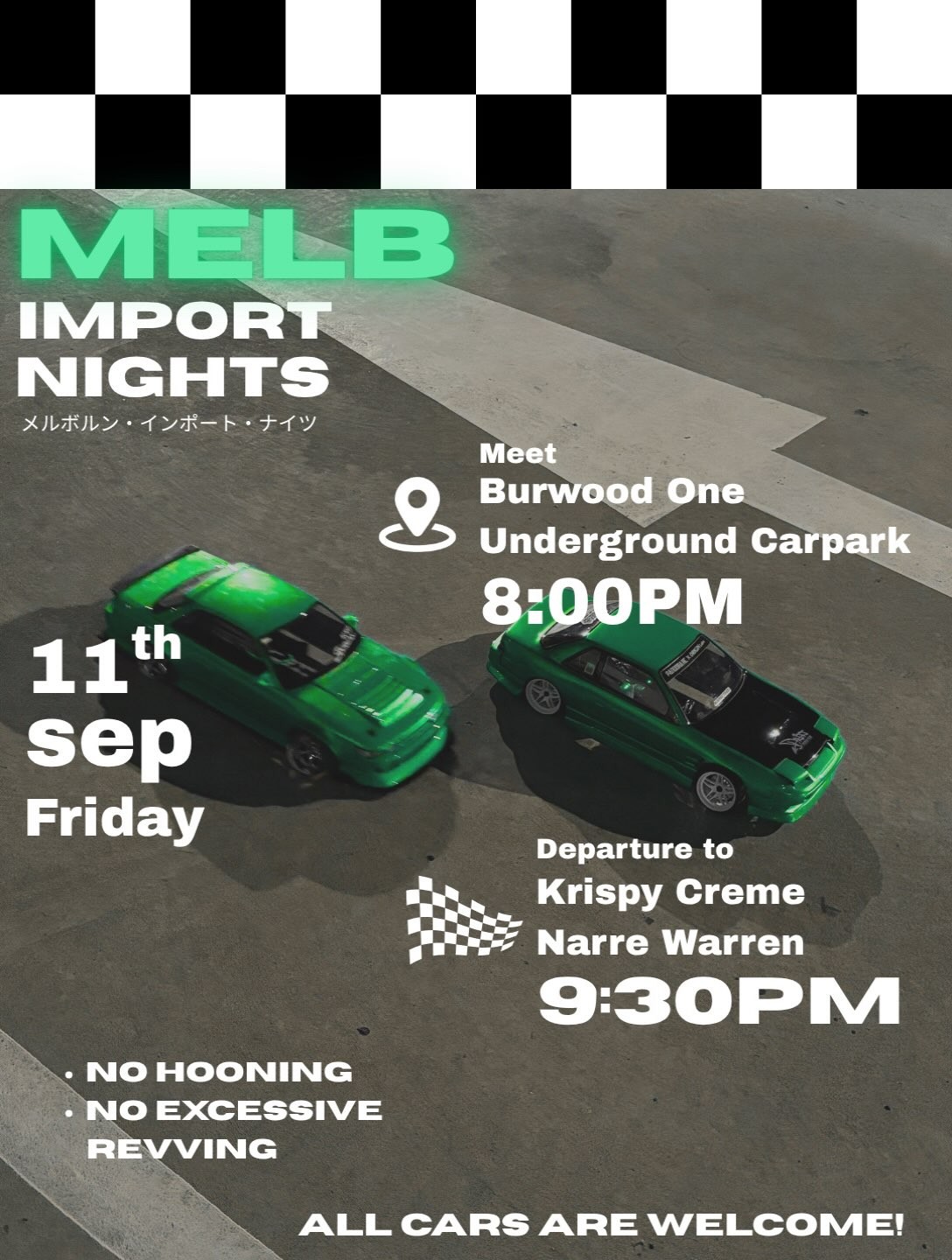 Melb Import Nights — JDM car meet in Melbourne, VIC on Friday 11 September 2026