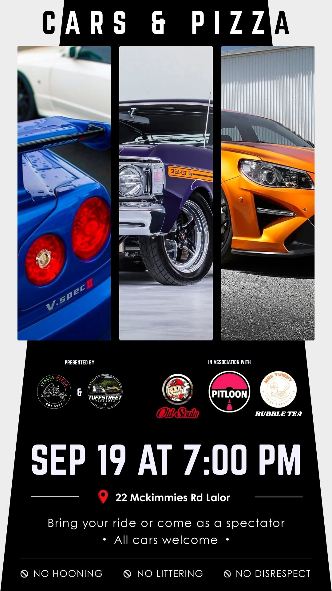 Cars & Pizza — JDM/Muscle car meet in Melbourne, VIC on Saturday 19 September 2026