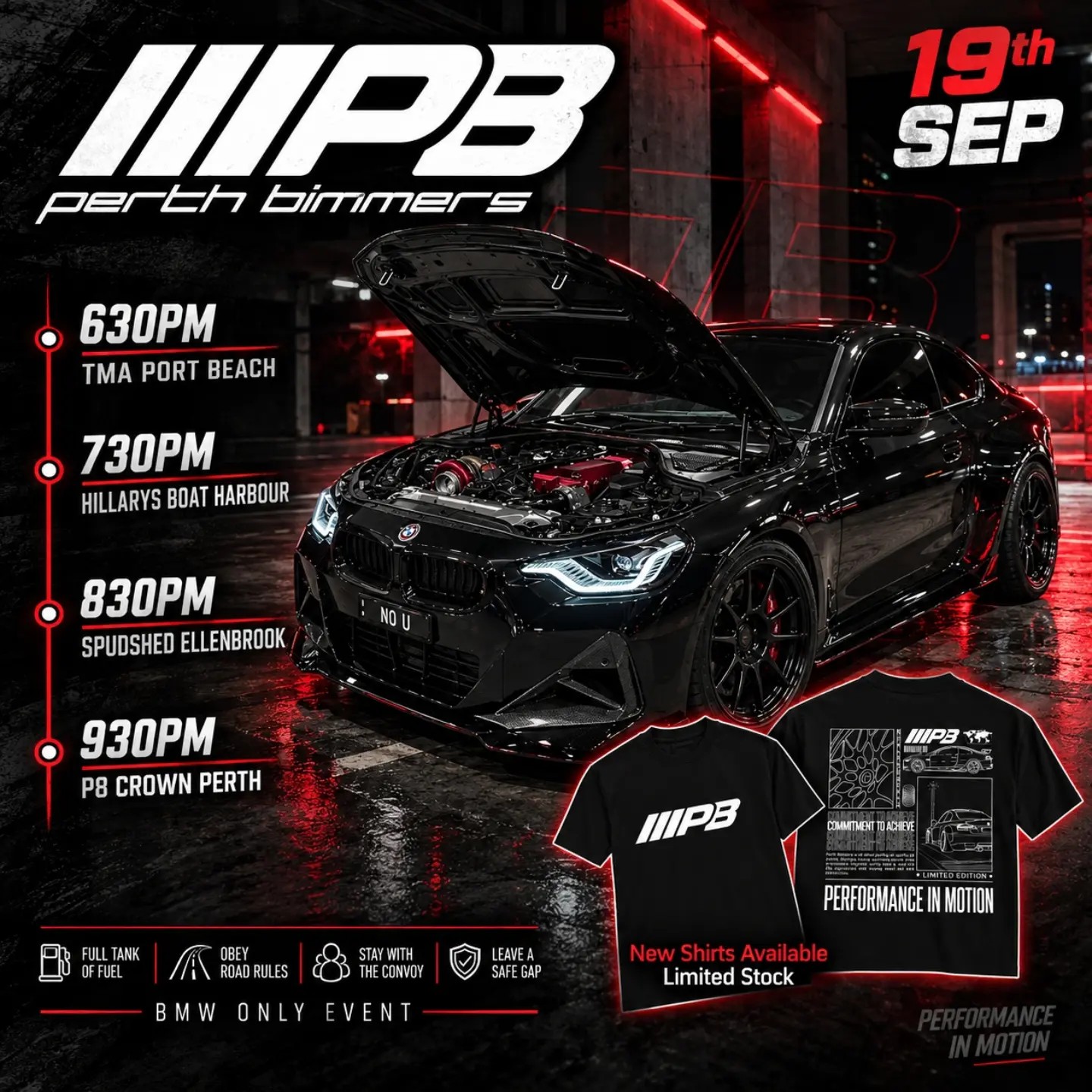 Perth Bimmers BMW Only Cruise — Euro car meet in Perth, WA on Saturday 19 September 2026