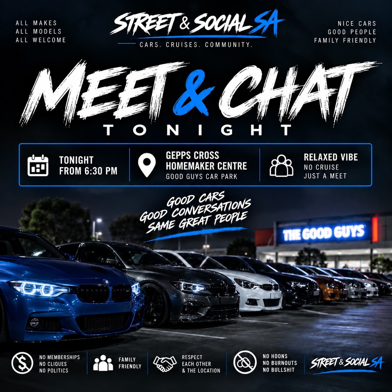 Meet & Chat — car meet in Adelaide, SA on Friday 11 September 2026