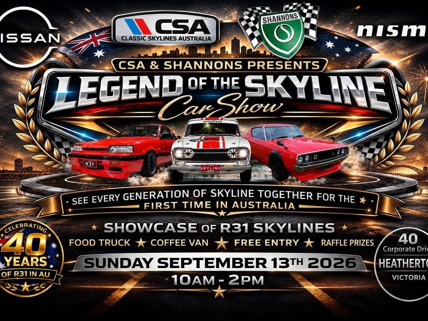 Legend of the Skyline Car Show — JDM/Classic car meet in Melbourne, VIC on Sunday 13 September 2026