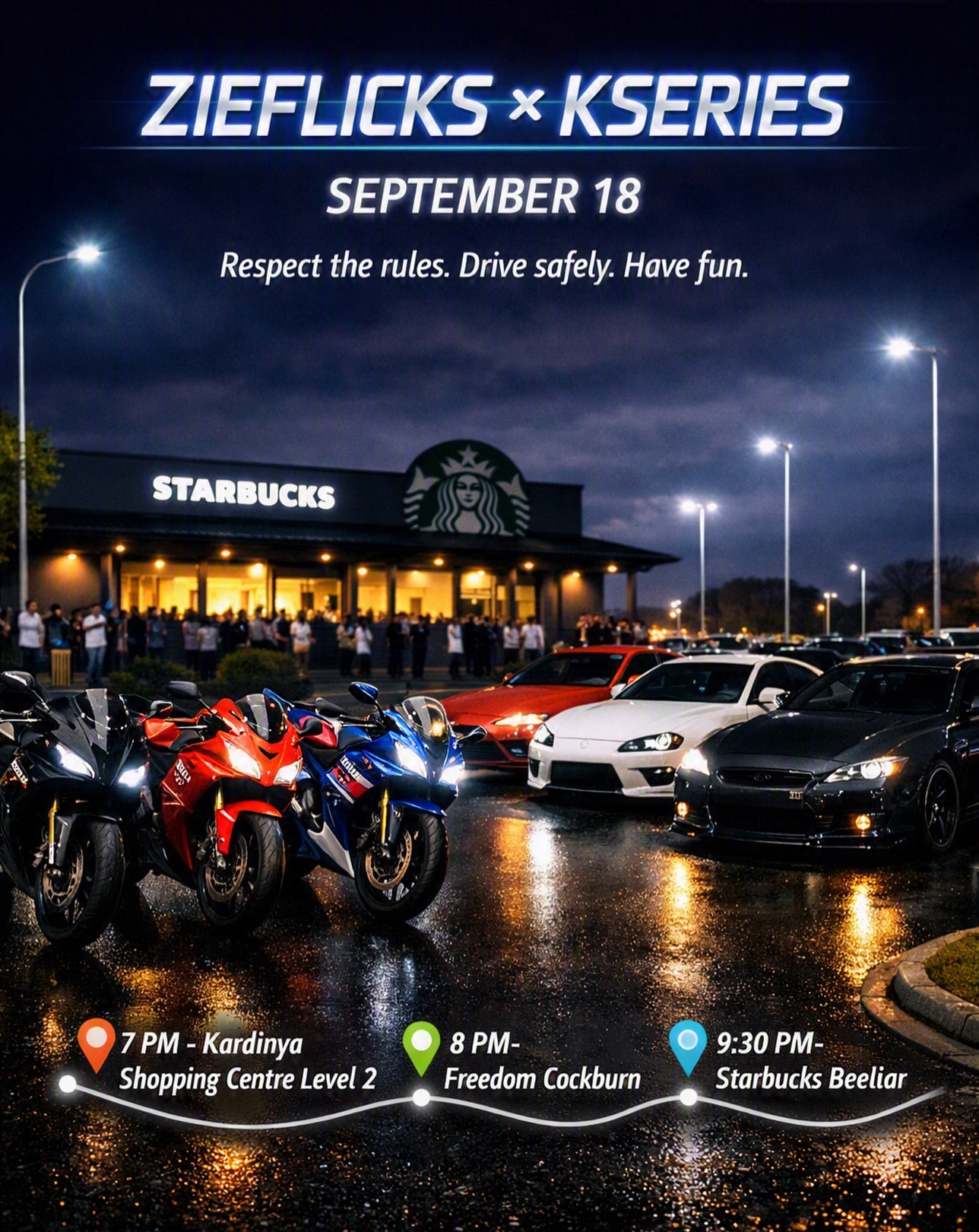 ZIEFLICKS x KSERIES Joint Meet — JDM car meet in Perth, WA on Friday 18 September 2026