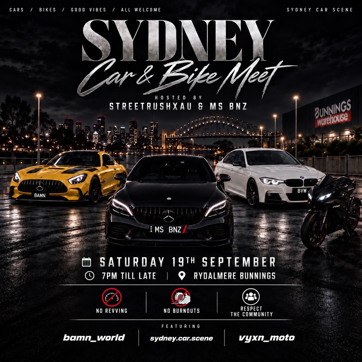 Sydney Car & Bike Meet — Euro/JDM car meet in Sydney, NSW on Saturday 19 September 2026