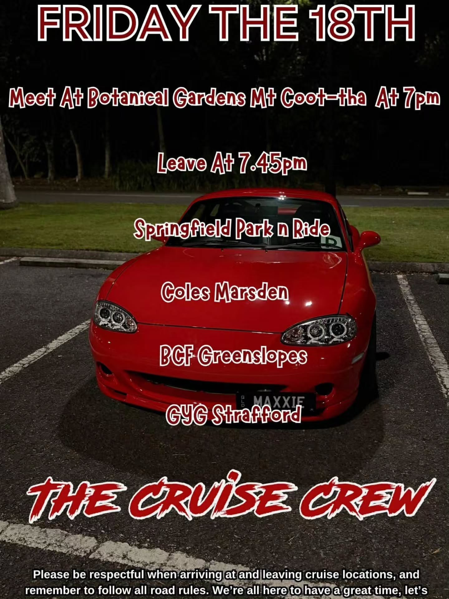 Friday Night Cruise — JDM car meet in Brisbane, QLD on Friday 18 September 2026