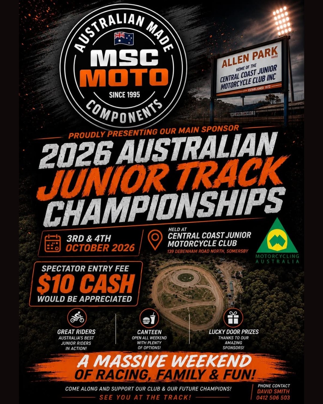 2026 Australian Junior Track Championships — spectator event in Central Coast, NSW on Saturday 3 October 2026