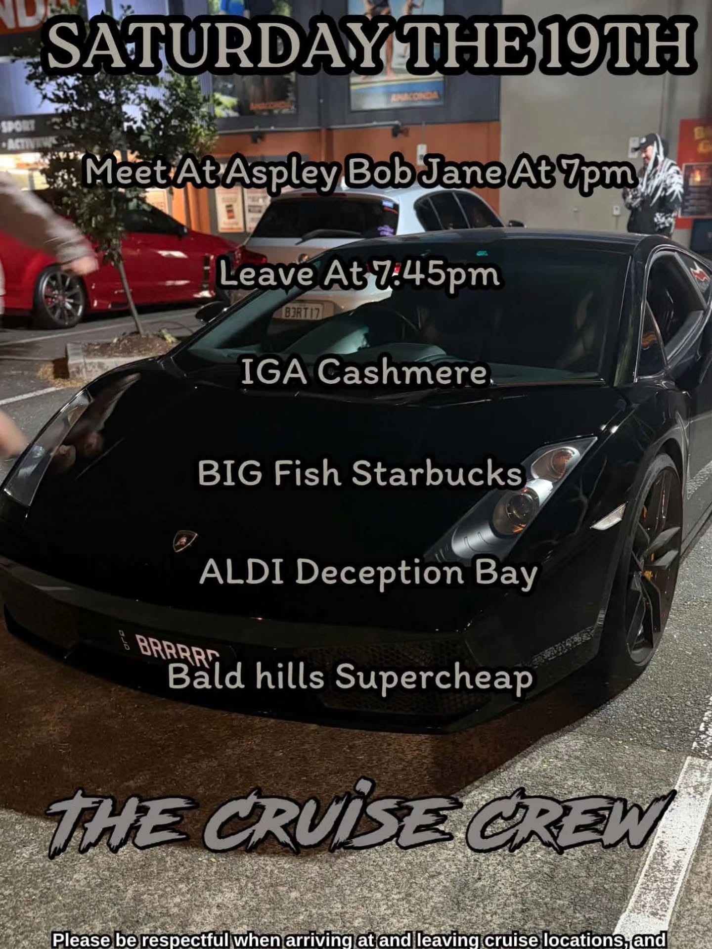 Saturday Night Cruise — JDM/Exotic car meet in Brisbane, QLD on Saturday 19 September 2026