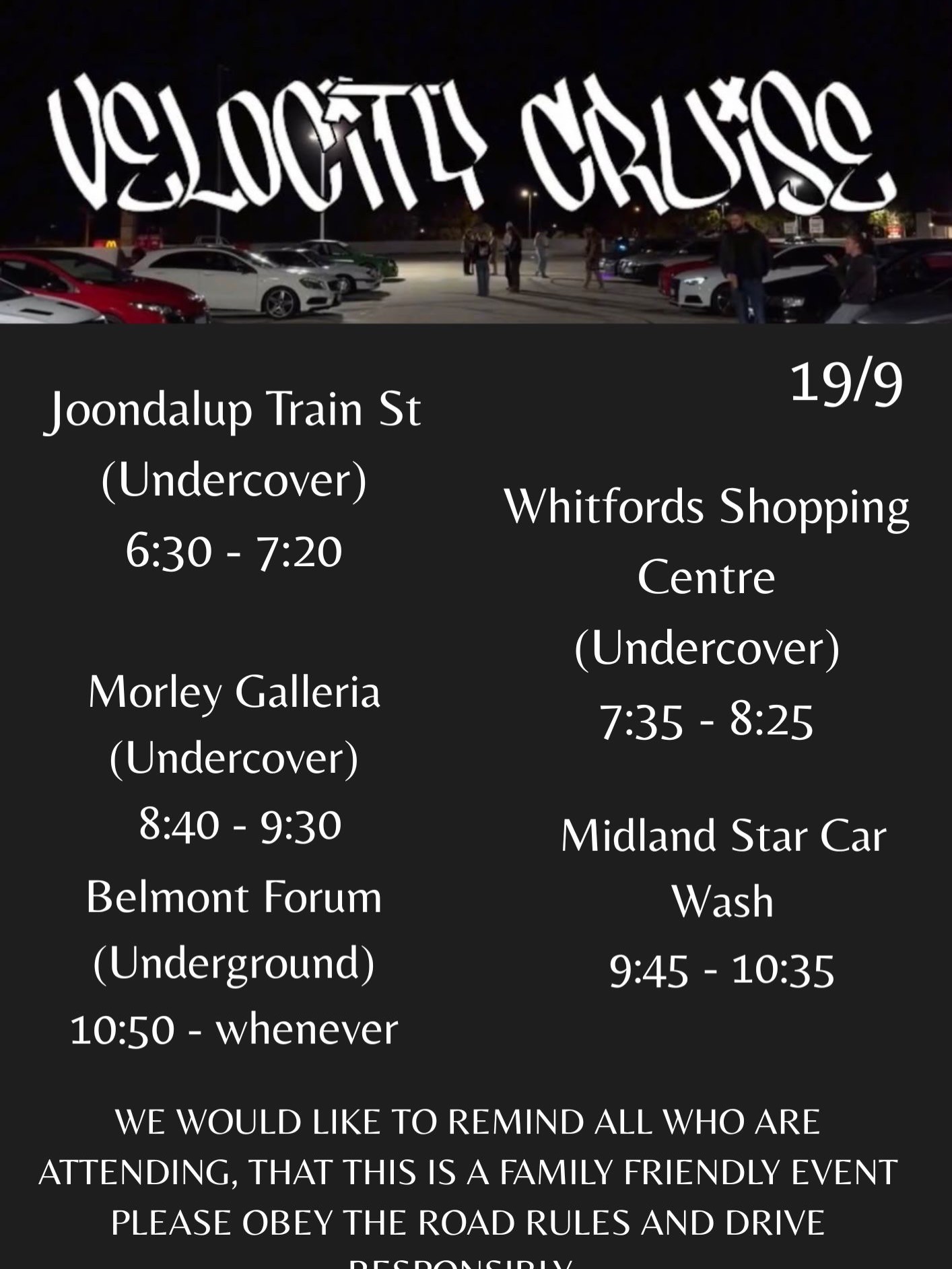 Velocity Cruise — car meet in Perth, WA on Saturday 19 September 2026