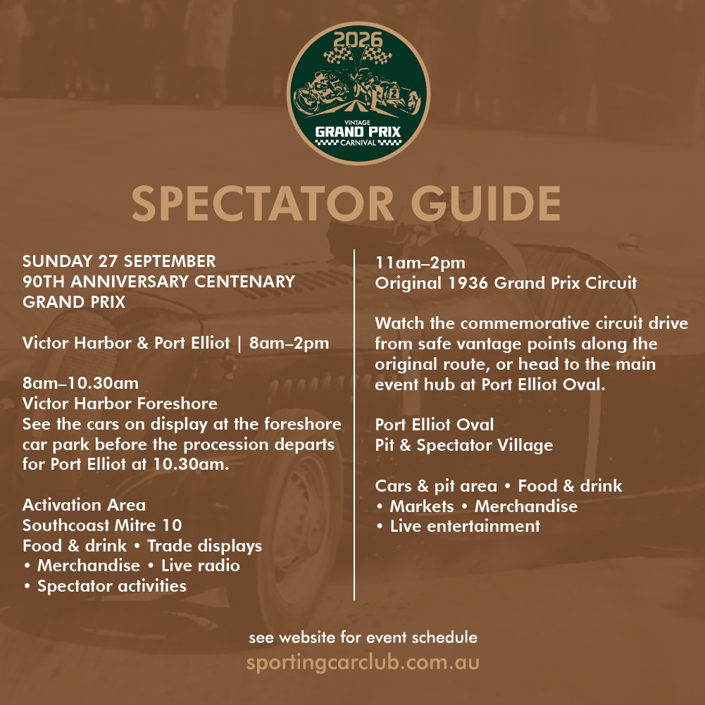 Vintage Grand Prix Carnival — Classic spectator event in Adelaide, SA on Sunday 27 September 2026