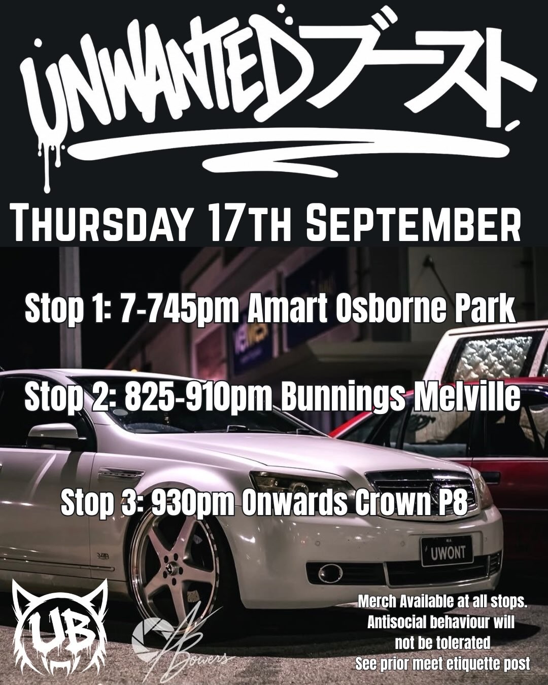 Unwanted Boost Cruise — JDM/Muscle car meet in Perth, WA on Thursday 17 September 2026