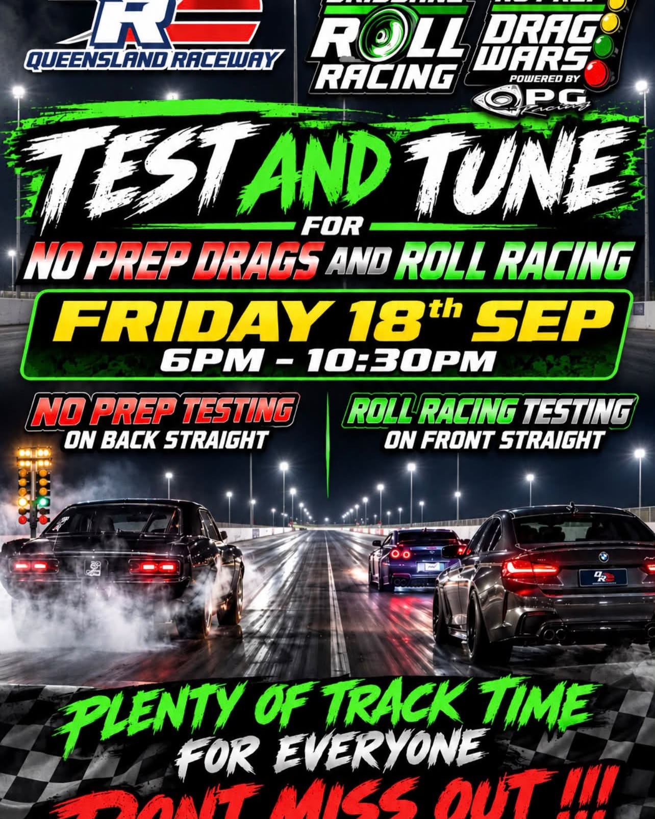 Test and Tune for No Prep Drags and Roll Racing — Euro/JDM track day in Brisbane, QLD on Friday 18 September 2026
