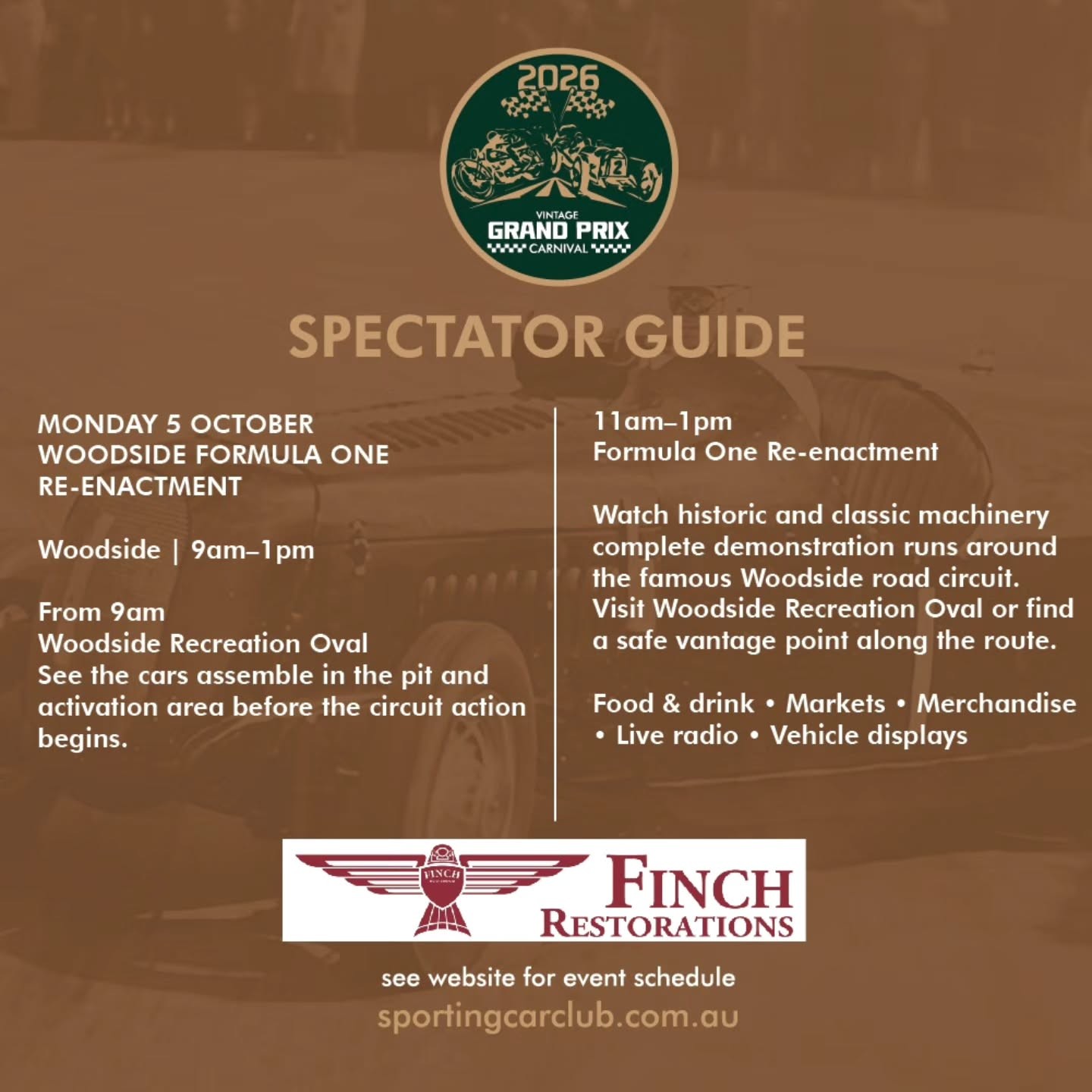 Vintage Grand Prix Carnival — Classic spectator event in Adelaide, SA on Monday 5 October 2026