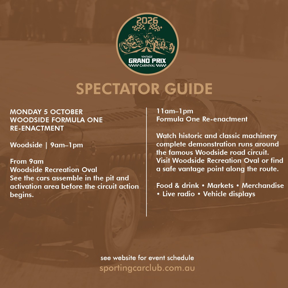 Vintage Grand Prix Carnival — Classic spectator event in Adelaide, SA on Monday 5 October 2026