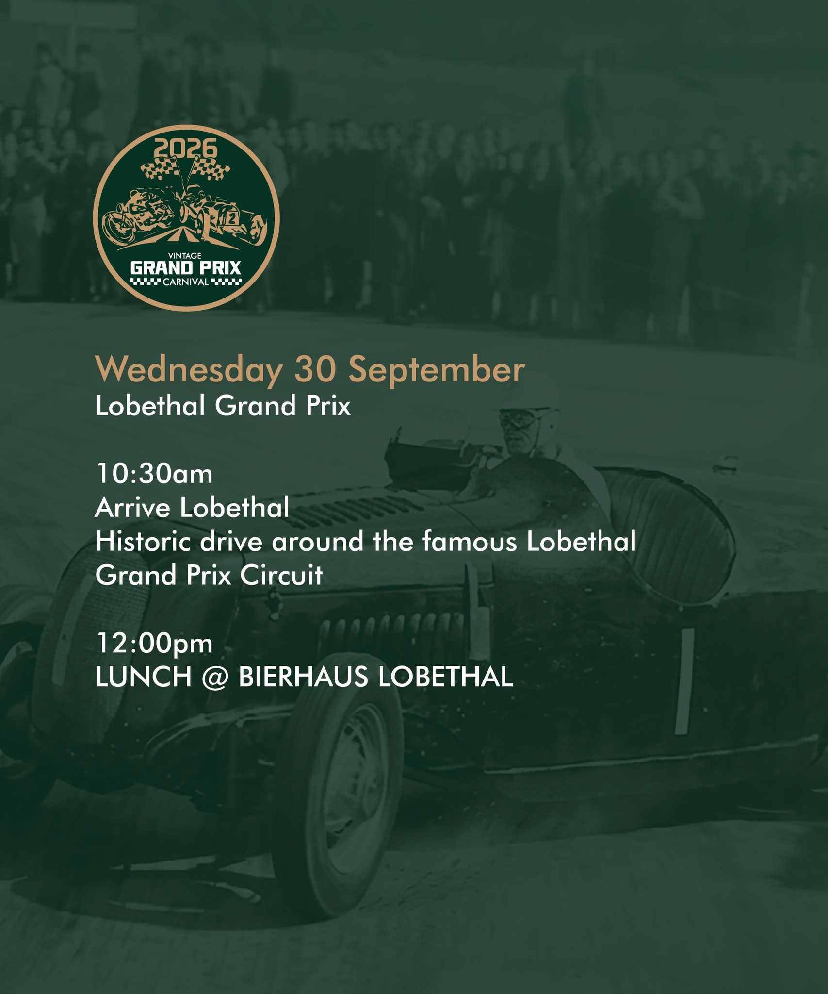 Vintage Grand Prix Carnival: Lobethal Grand Prix Circuit Drive — Classic car meet in Adelaide, SA on Wednesday 30 September 2026