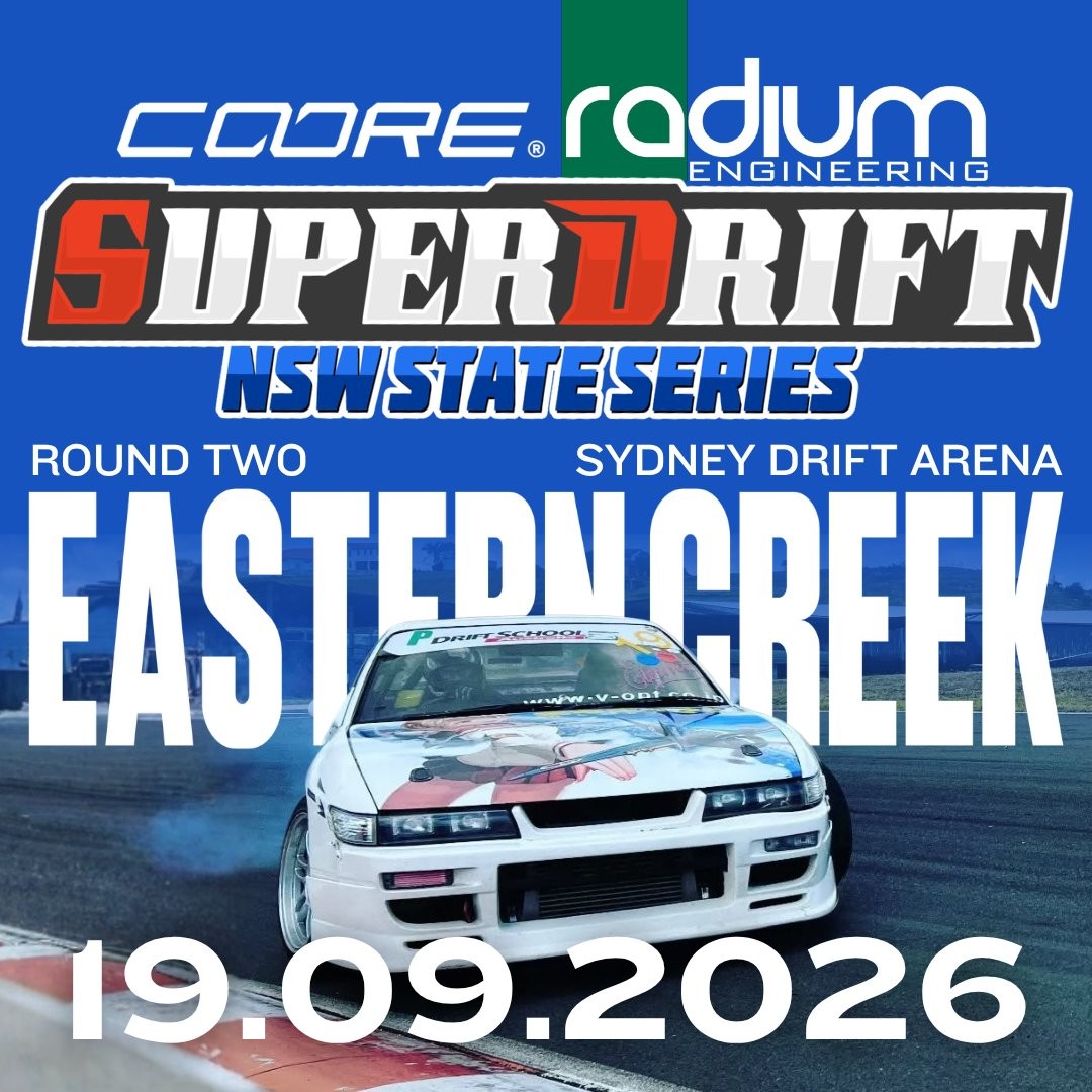 Superdrift NSW State Series Round 2 — JDM spectator event in Sydney, NSW on Saturday 19 September 2026