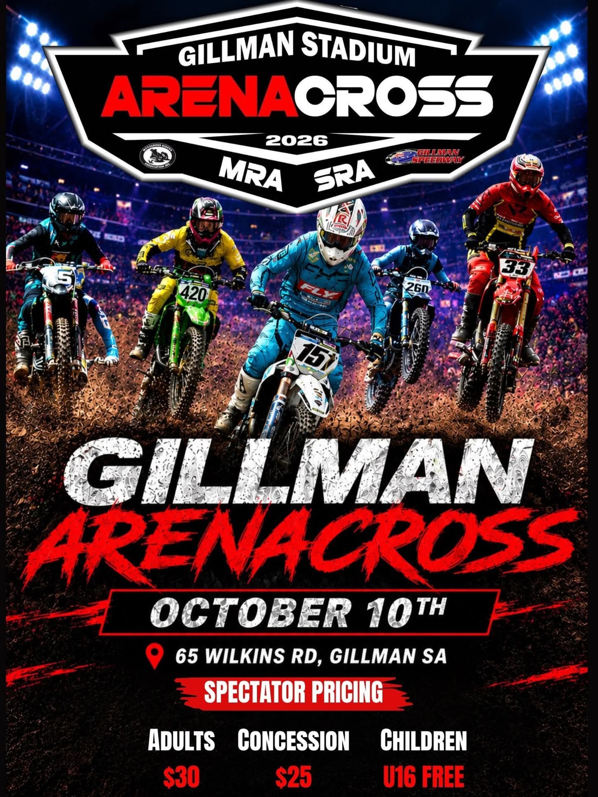 Gillman Stadium Arenacross — spectator event in Adelaide, SA on Saturday 10 October 2026