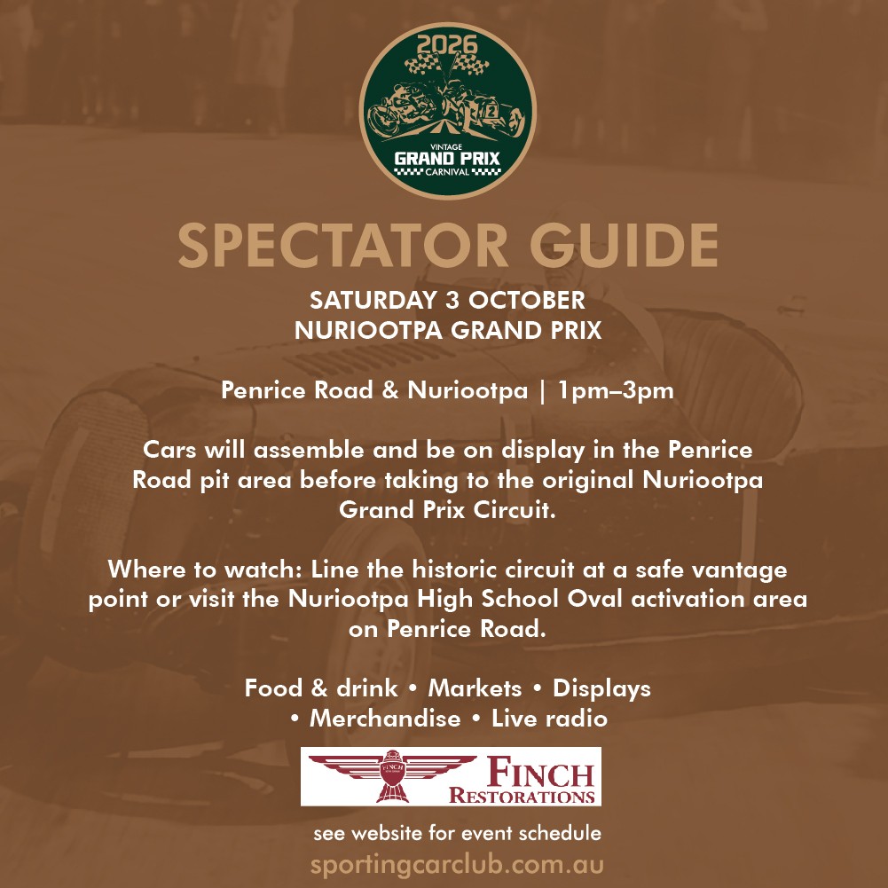 Vintage Grand Prix Carnival — Classic spectator event in Adelaide, SA on Saturday 3 October 2026