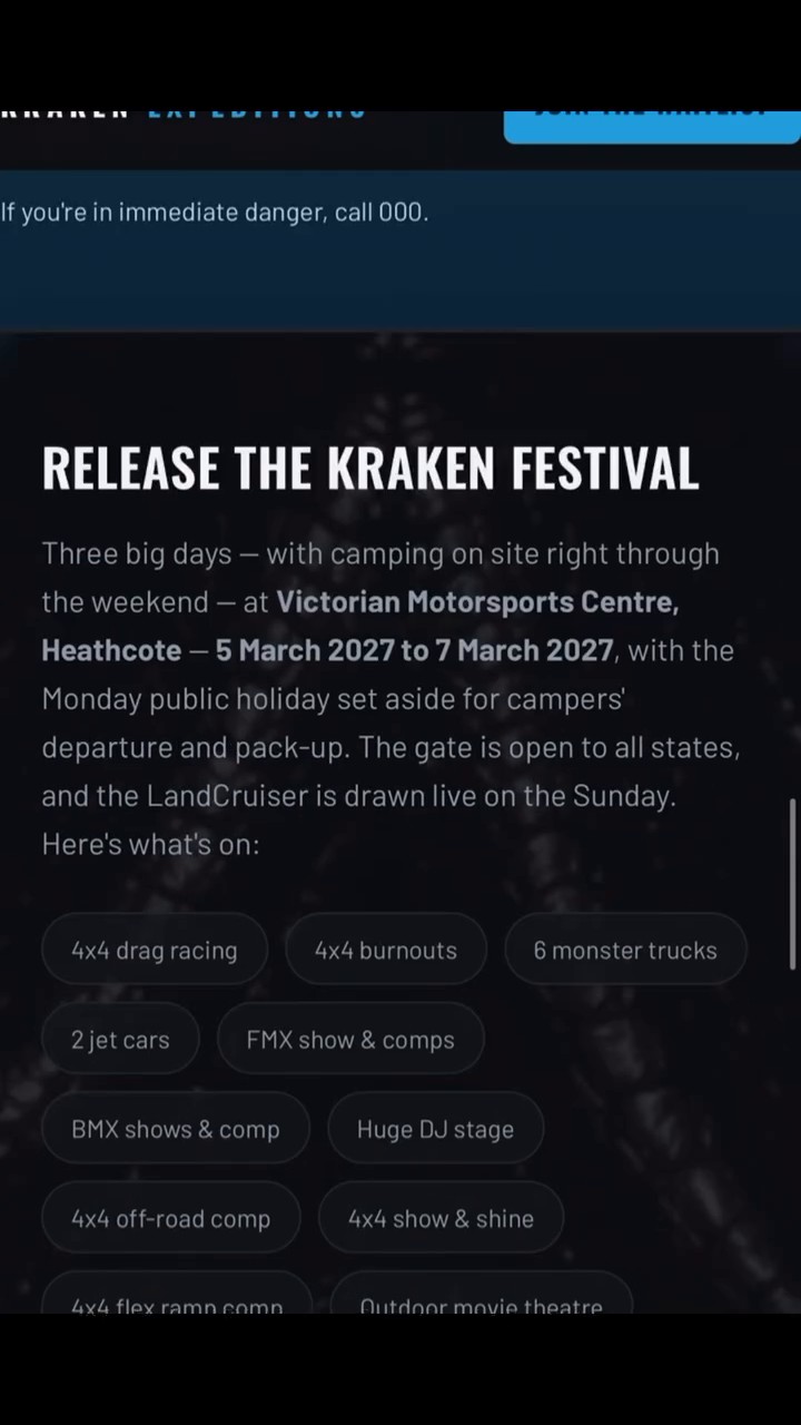 Release the Kraken Festival — 4x4 spectator event in Bendigo, VIC on Friday 5 March 2027