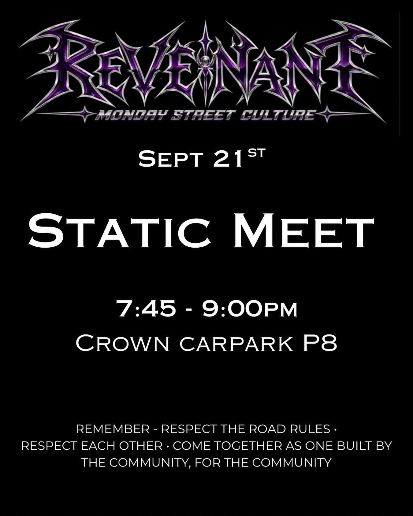 Revenant Monday Street Culture Static Meet — JDM/Stance car meet in Perth, WA on Monday 21 September 2026