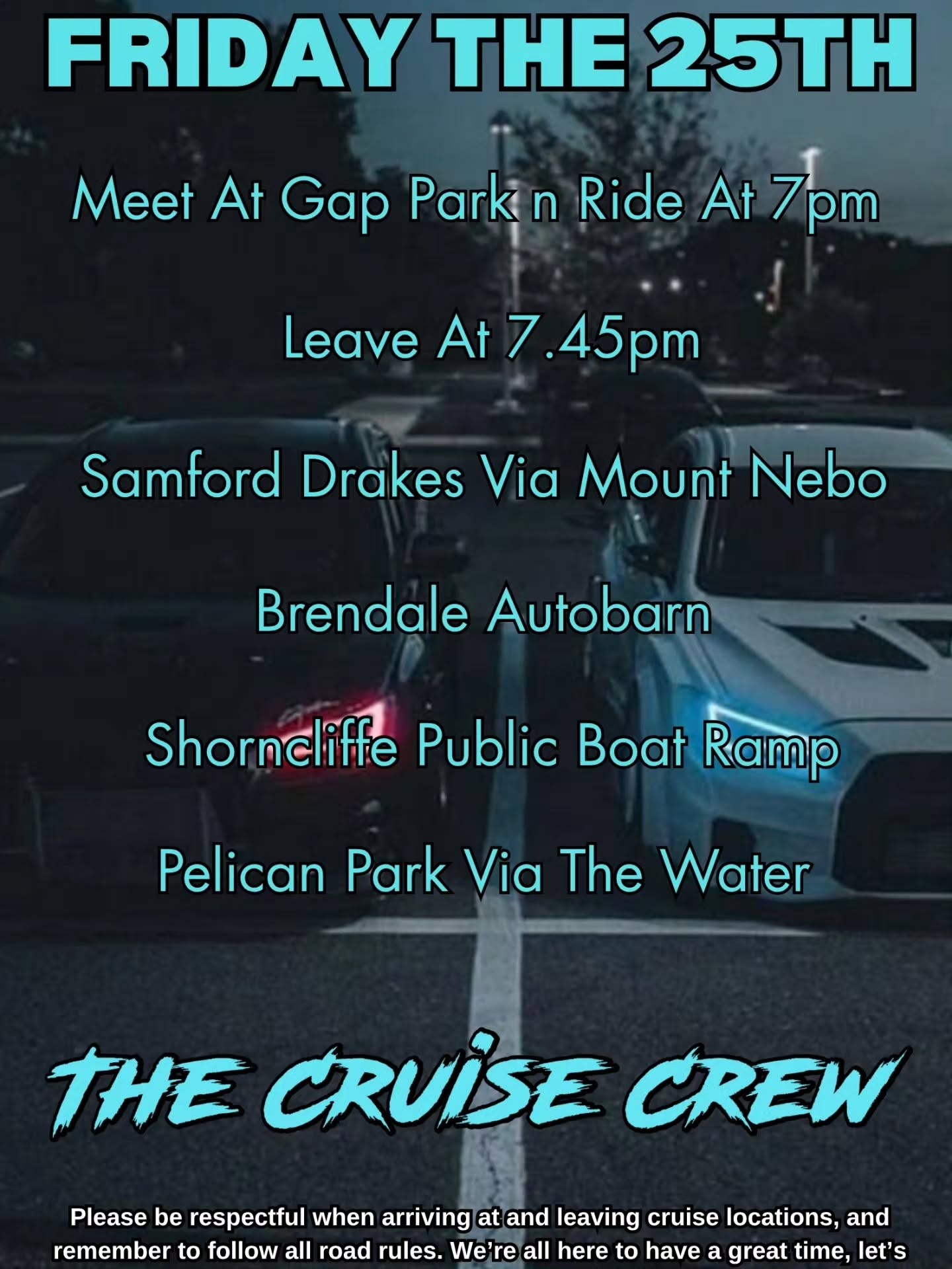 Friday Night Cruise — JDM car meet in Brisbane, QLD on Friday 25 September 2026