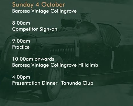 Barossa Vintage Collingrove Hillclimb — Classic spectator event in Adelaide, SA on Sunday 4 October 2026