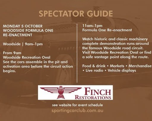 Woodside Formula One Re-enactment — Classic spectator event in Adelaide, SA on Monday 5 October 2026